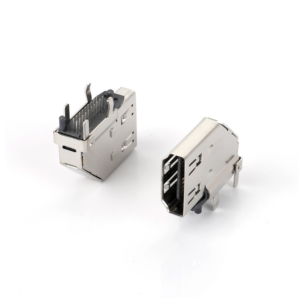 08AI-1205   HDMI 19F 雙排DIP 有彈側(cè)插小彎腳鍍金 PIN距1.0 PIN長(zhǎng)2.3