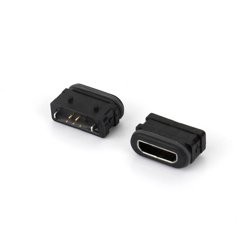 04BS-1611-WP Micro USB 5F DIP B型 有柱 180度立插 帶防水圈 防水IPX8