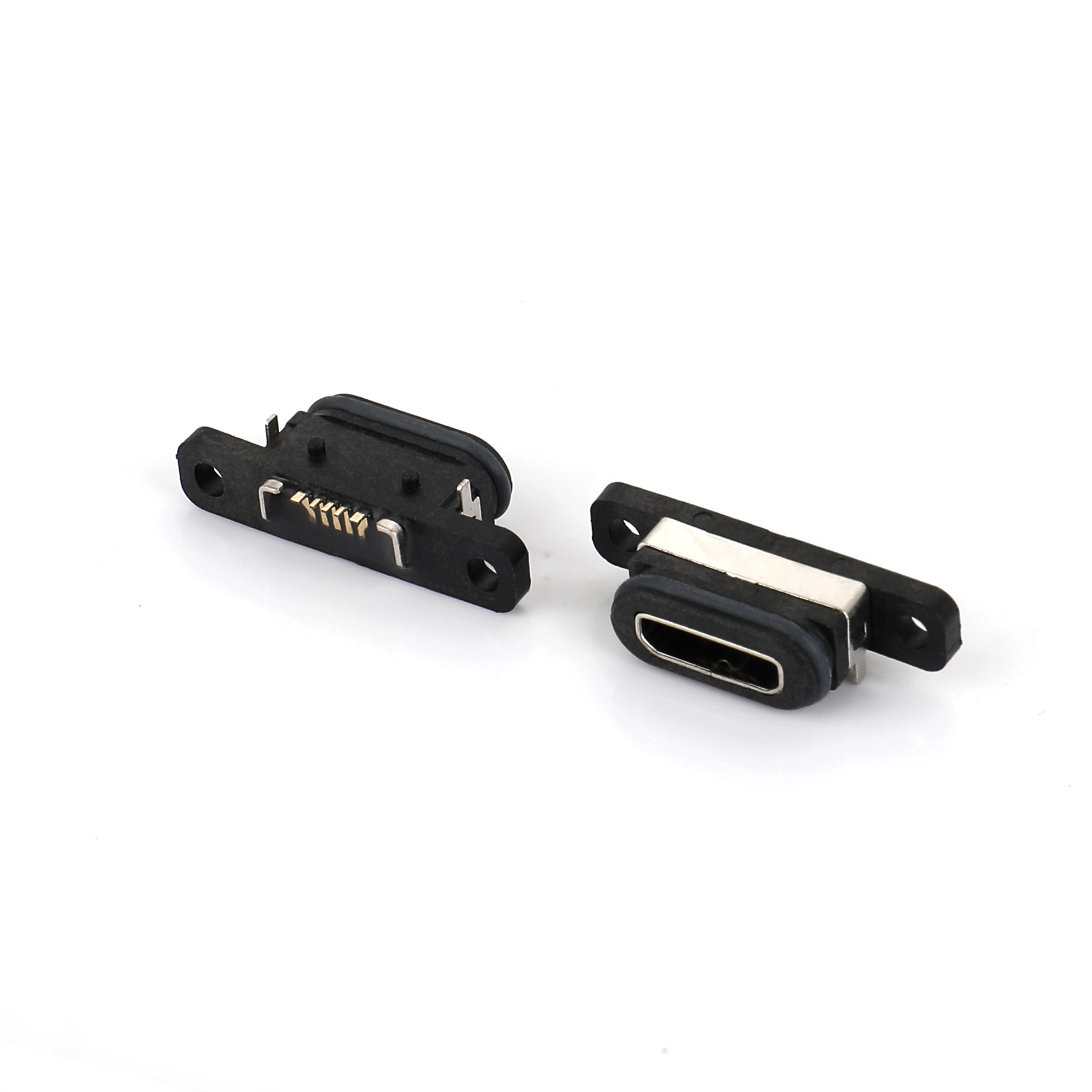 04BA-1601-WPE Micro USB 5F 板上SMT B型 前插后貼 帶耳有柱 帶防水圈 防水IPX8